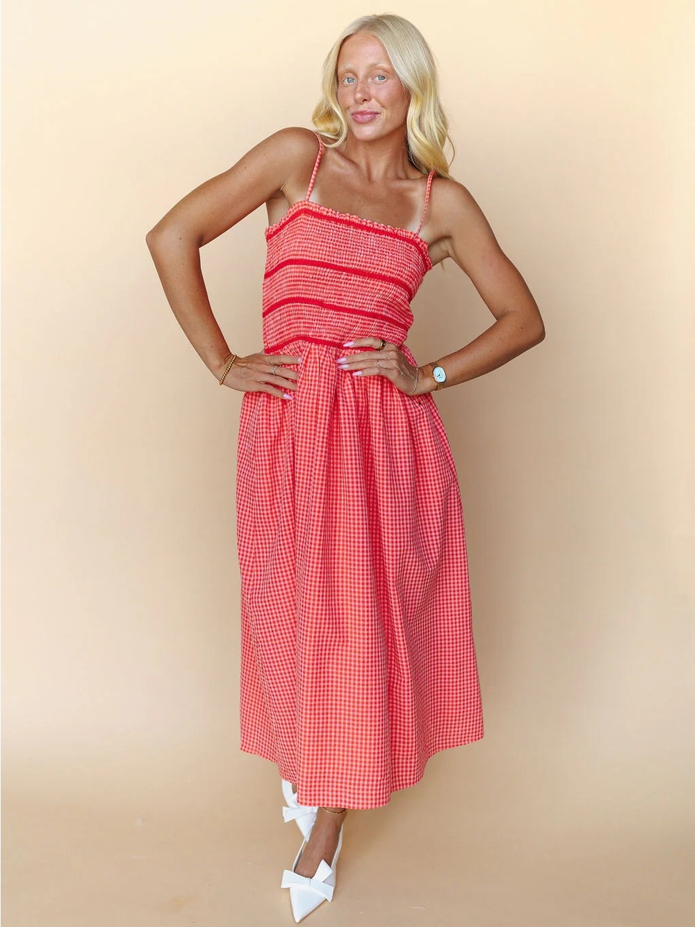 NWT Henly Hot Pink Gingham Midi Dress